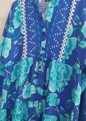 Mavi Renkli Uzun Bohem Elbise - Görsel 5