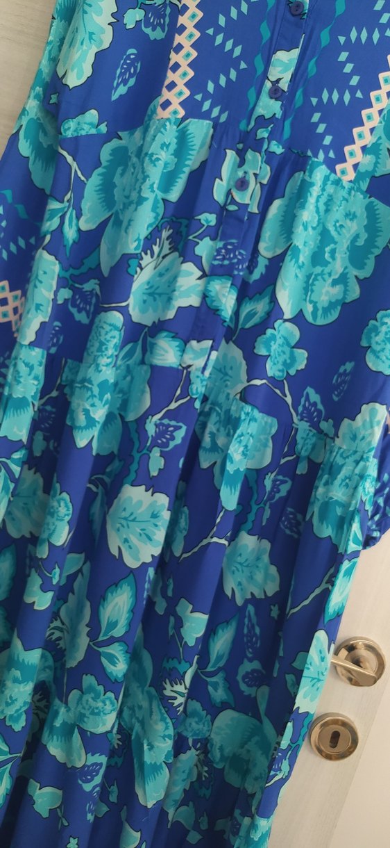 Mavi Renkli Uzun Bohem Elbise - Görsel 4