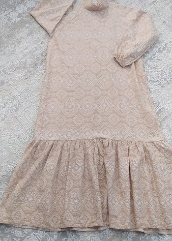 Bej Nakışlı Uzun Bohem Elbise - Görsel 2