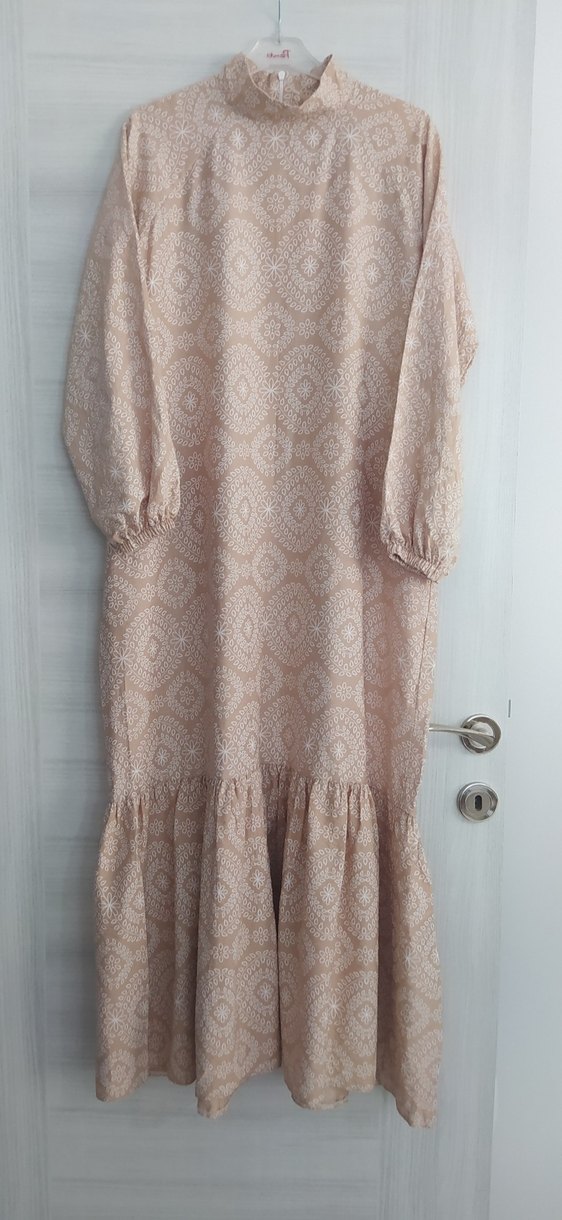 Bej Nakışlı Uzun Bohem Elbise - Görsel 5