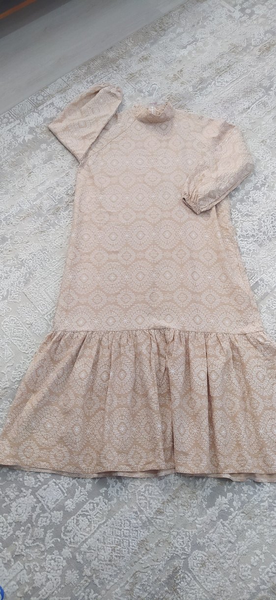 Bej Nakışlı Uzun Bohem Elbise - Görsel 2