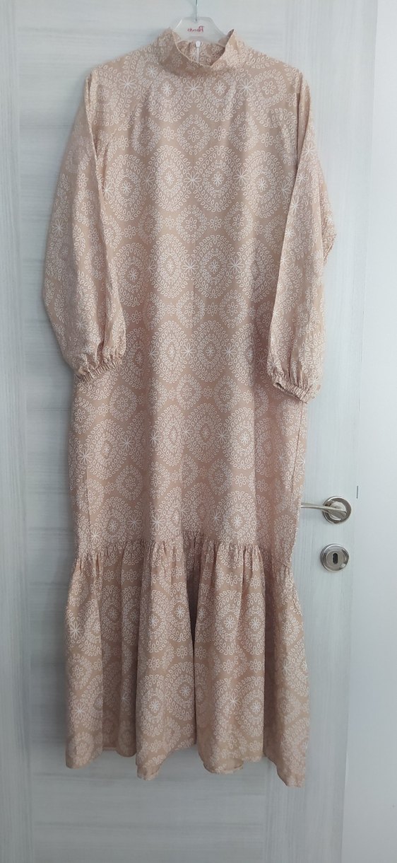 Bej Nakışlı Uzun Bohem Elbise - Görsel 4