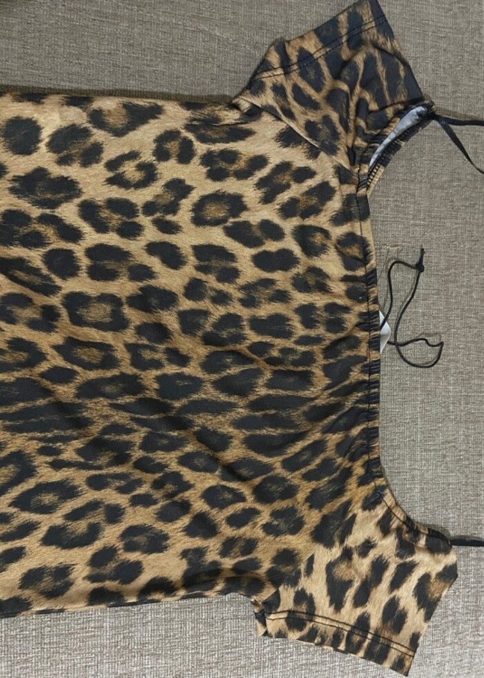 leopar desen crop top - Görsel 2