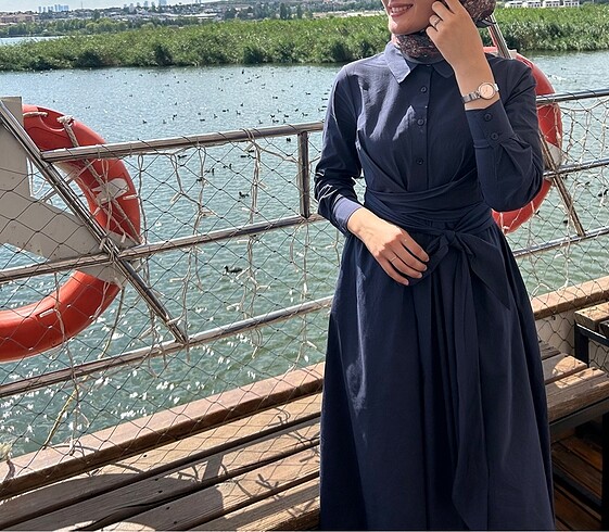 m Beden lacivert Renk Lacivert kuşaklı elbise