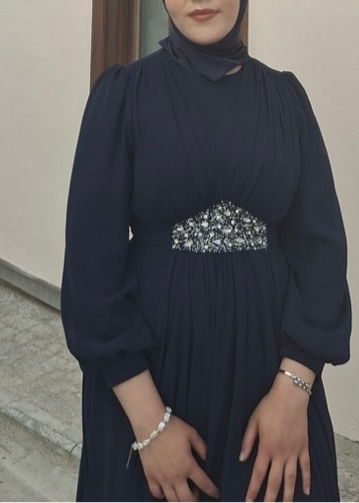 Lacivert tesettür abiye - Görsel 4