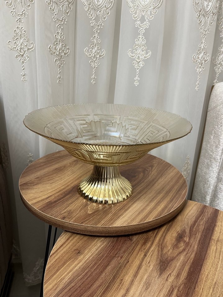 Bej Parlak Soyut Desenli Çağdaş Tabak - Görsel 2