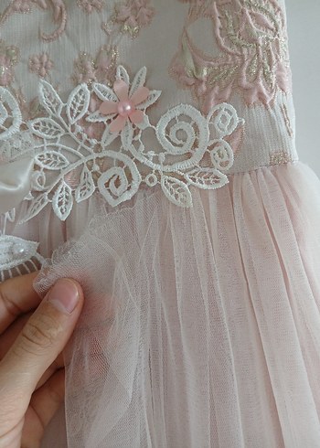 Dantel Detaylı Kız Çocuk Pembe Elbise - Görsel 8