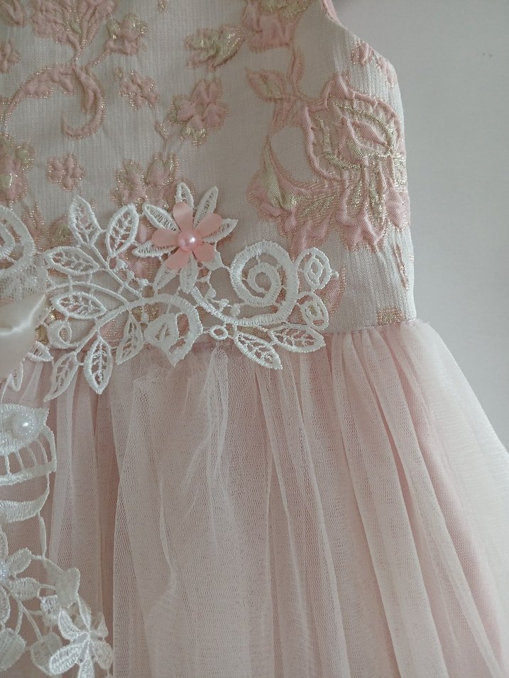 Dantel Detaylı Kız Çocuk Pembe Elbise - Görsel 2