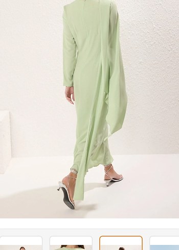 Yeşil Drapeli Uzun abiye - Görsel 5