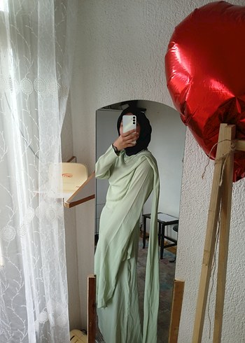 Yeşil Drapeli Uzun abiye - Görsel 4