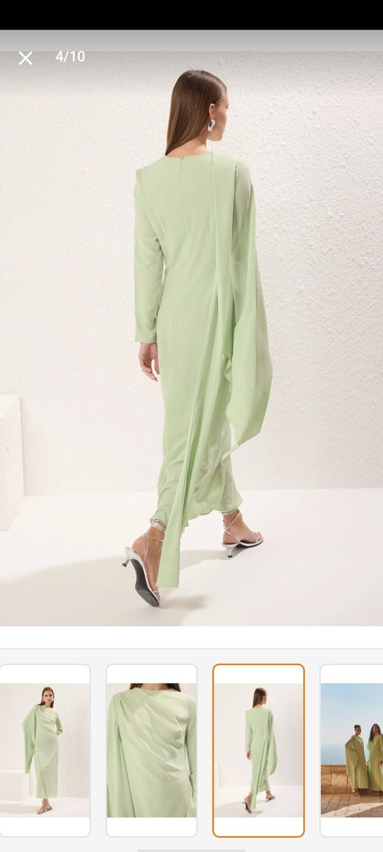 Yeşil Drapeli Uzun abiye - Görsel 5