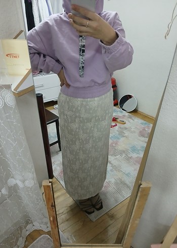 Bej Dantel Detaylı Triko Etek - Görsel 5