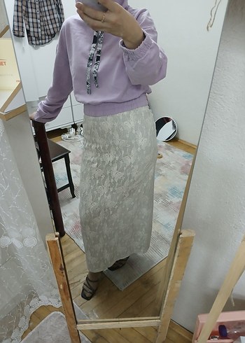 Bej Dantel Detaylı Triko Etek - Görsel 3