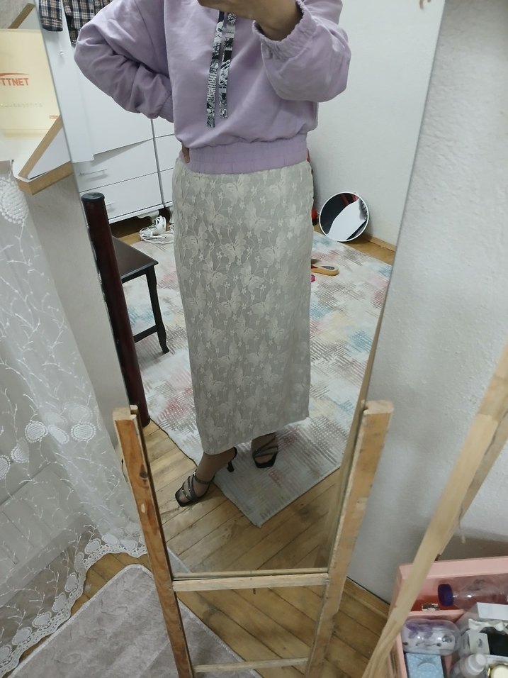 Bej Dantel Detaylı Triko Etek - Görsel 2