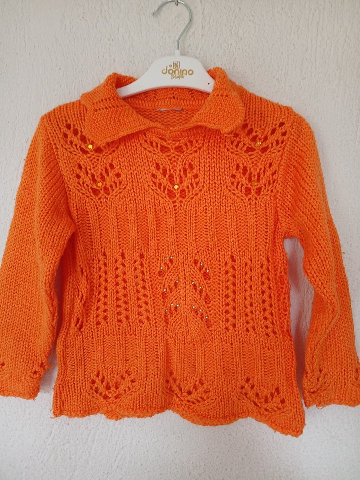 Turuncu Bohem Örgü Kız Hırka - Görsel 4