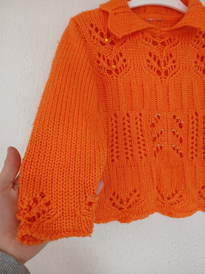 Turuncu Bohem Örgü Kız Hırka - Görsel 2