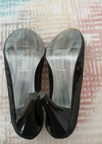 Siyah gri simli topuklu ayakkabı - Görsel 7