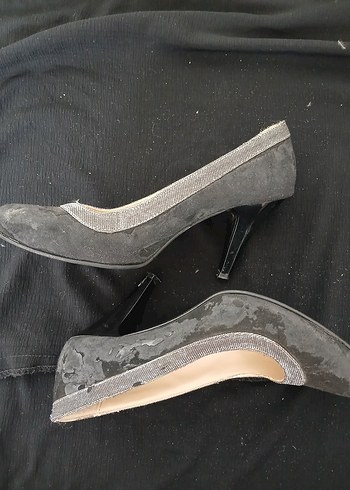 Siyah gri simli topuklu ayakkabı - Görsel 6