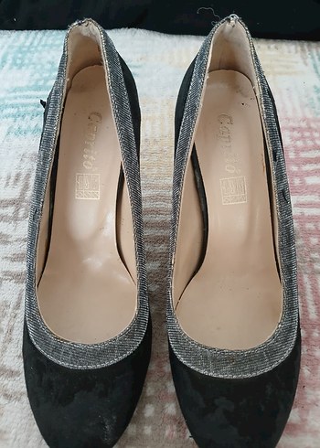 Siyah gri simli topuklu ayakkabı - Görsel 5