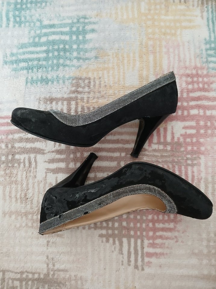Siyah gri simli topuklu ayakkabı - Görsel 4