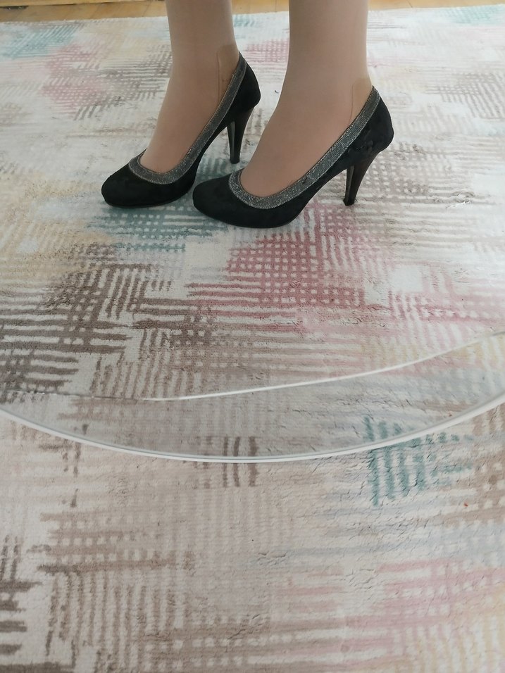 Siyah gri simli topuklu ayakkabı - Görsel 3
