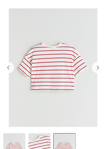 Kırmızı Çizgili Kısa Kollu Crop Tişört - Görsel 3