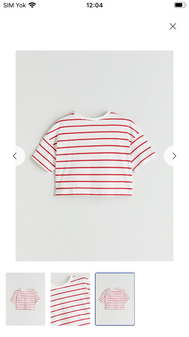 Kırmızı Çizgili Kısa Kollu Crop Tişört - Görsel 3