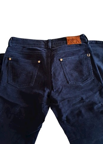 Lacivert Düğmeli Kadın Polo Kadife Pantolon - Görsel 4