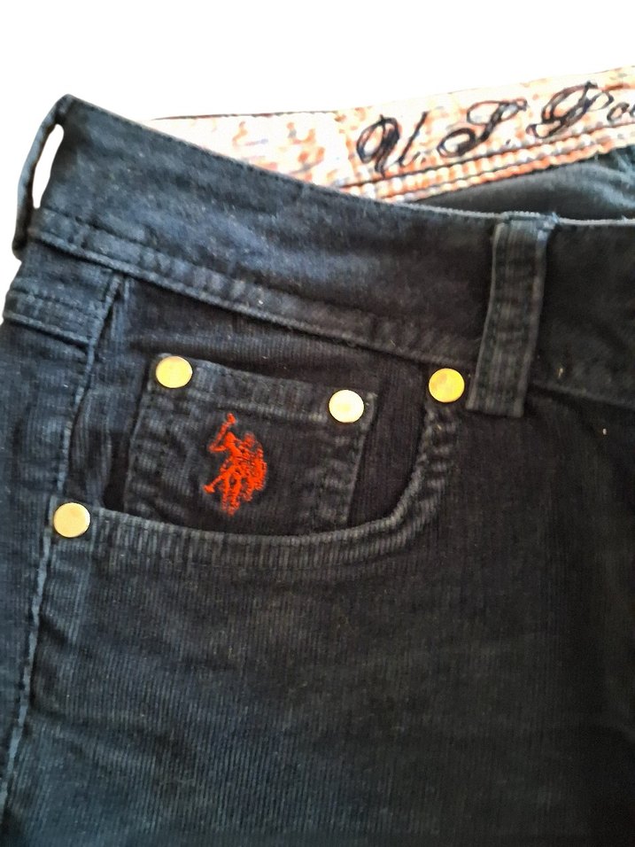 Lacivert Düğmeli Kadın Polo Kadife Pantolon - Görsel 3