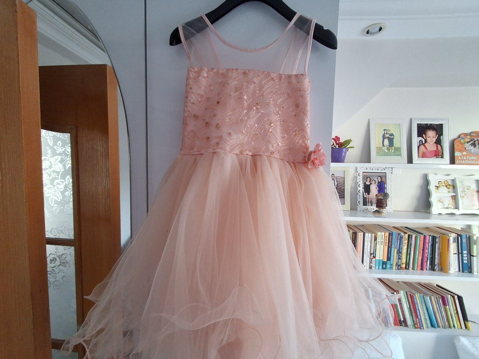 Pembe tüllü kız Çocuk Abiye Elbise - Görsel 3