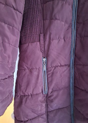 Bordo Kürk Detaylı Uzun Kışlık Kadın Mont - Görsel 2