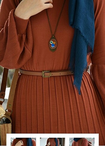 Kahverengi triko elbise - Görsel 3