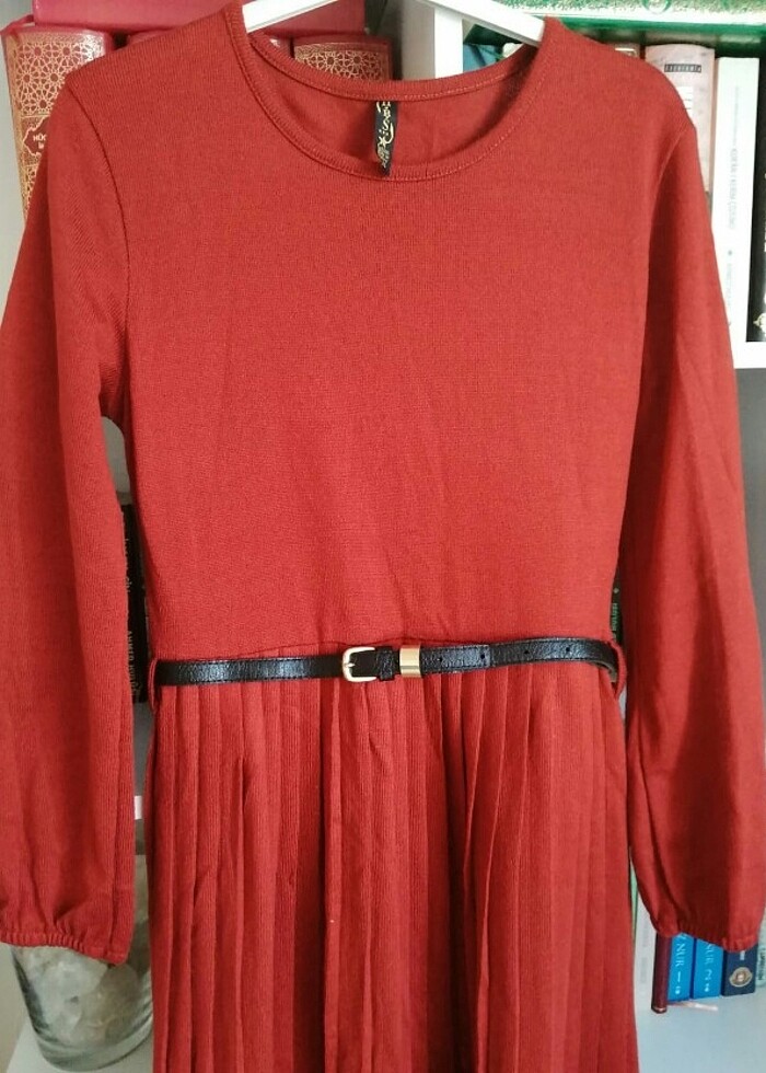 Kahverengi triko elbise - Görsel 5