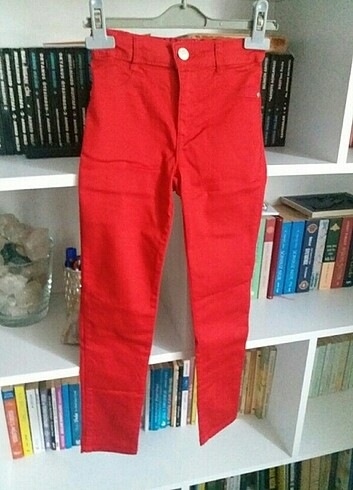 Kız çocuk keten likralı kırmızı pantolon
