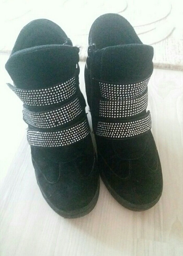 Bayan dolgu topuk içi yünlü süet bot - Görsel 3