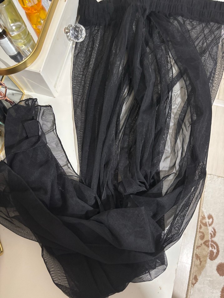 Kadın Siyah Uzun Transparan pareo - Görsel 2