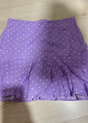 xl Beden Fırfırlı Mor Puantiyeli Mini Etek