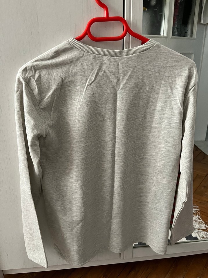 Kız Çocuk Etiketli Gri Uzun Kollu Baskılı Tişört - Görsel 2