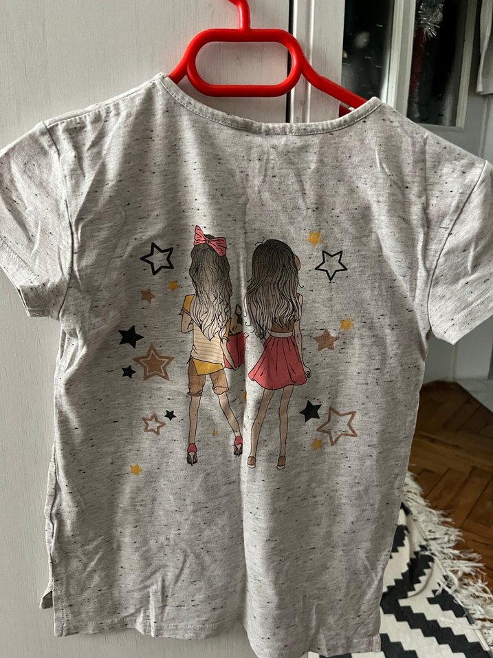 Kız Çocuk Gri Baskılı Kısa Kollu Tişört - Görsel 2