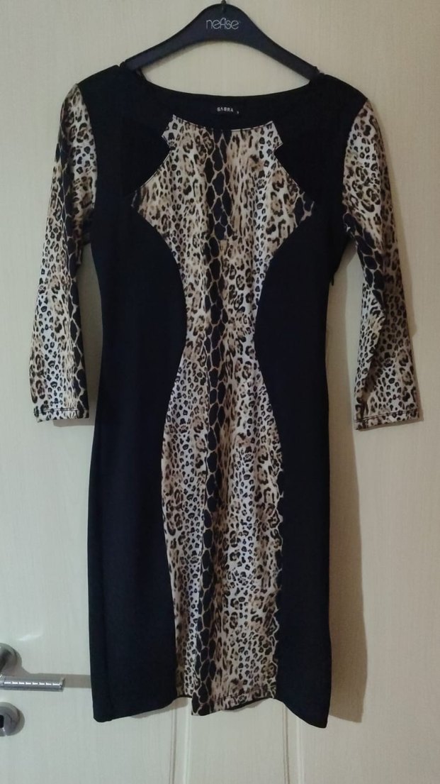 Siyah Yılan Derisi Desenli Kadın Elbise - Görsel 1