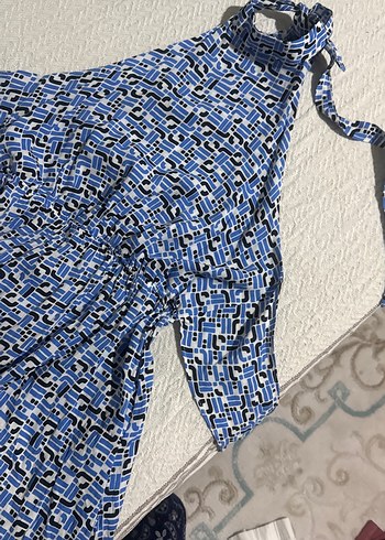 Mavi Bağcıklı Bohem Mini elbise - Görsel 4