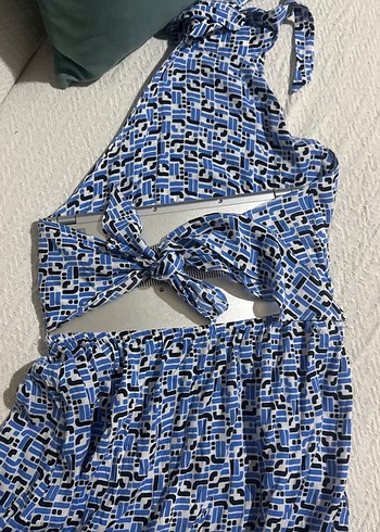 Mavi Bağcıklı Bohem Mini elbise - Görsel 5