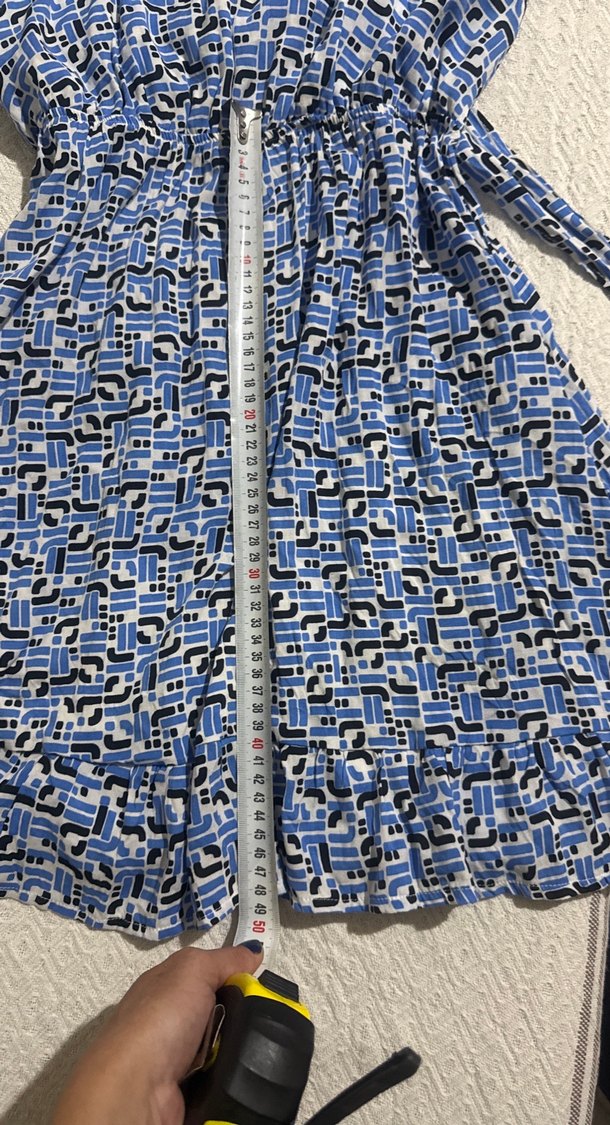 Mavi Bağcıklı Bohem Mini elbise - Görsel 3