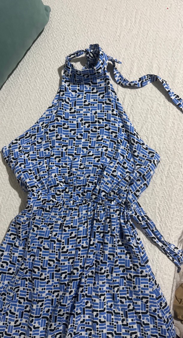 Mavi Bağcıklı Bohem Mini elbise - Görsel 2