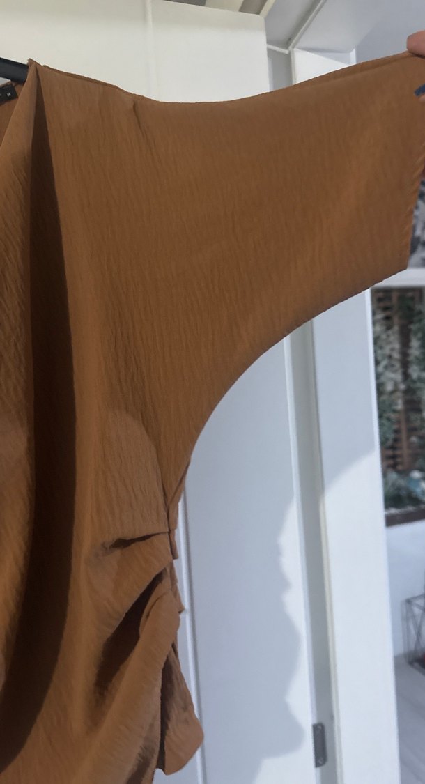 Drapeli Kadın Bluz, Kahve - Görsel 3