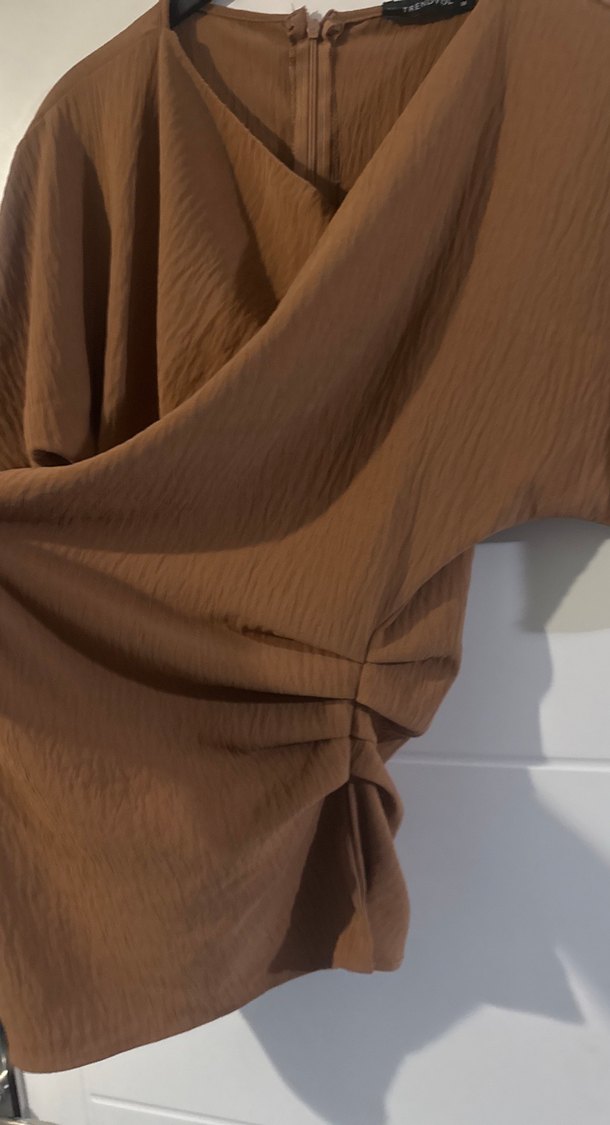 Drapeli Kadın Bluz, Kahve - Görsel 2