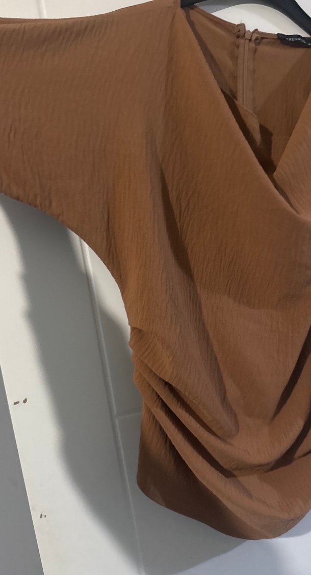 Drapeli Kadın Bluz, Kahve - Görsel 4