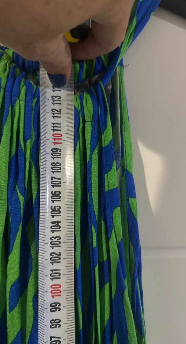 Yeşil Pilili Uzun Bohem halter yaka Elbise - Görsel 4