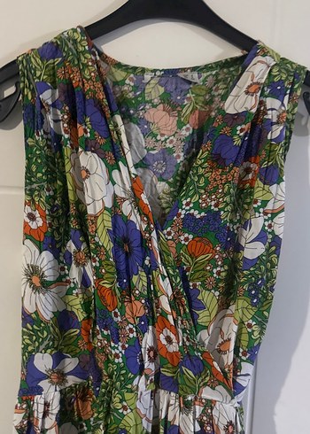 Bohem Çok Renkli Midi V Yaka Elbise - Görsel 2