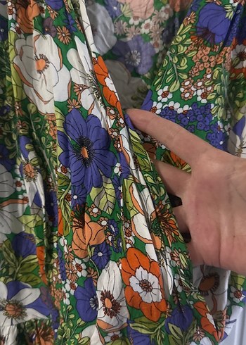 Bohem Çok Renkli Midi V Yaka Elbise - Görsel 3